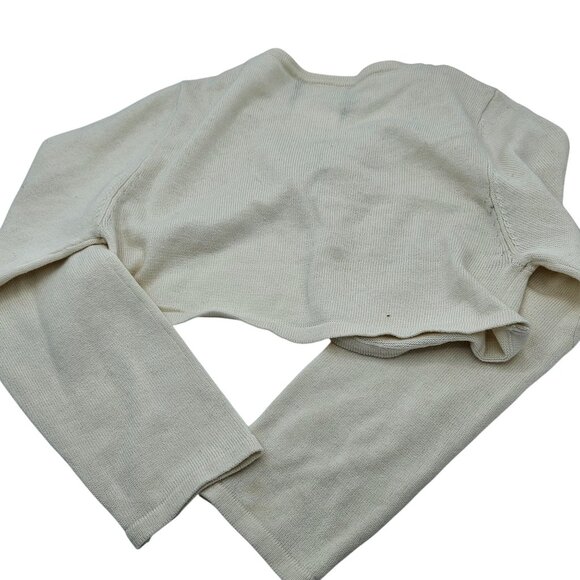 Sweet Charmers Ivory Cropped Cardigan Pearl Embellished Neckline Long Sleeves Wo - Picture 6 of 14